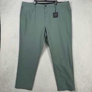 01.Algo Performance Mens Chino Golf Pants 42 Olive Green Straight Leg Pocket NEW